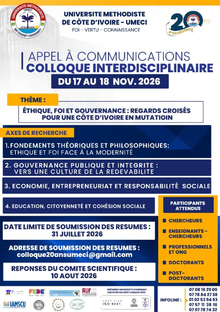 Affiche de l’appel à communications du colloque interdisciplinaire de l’UMECI des 17 et 18 novembre 2026